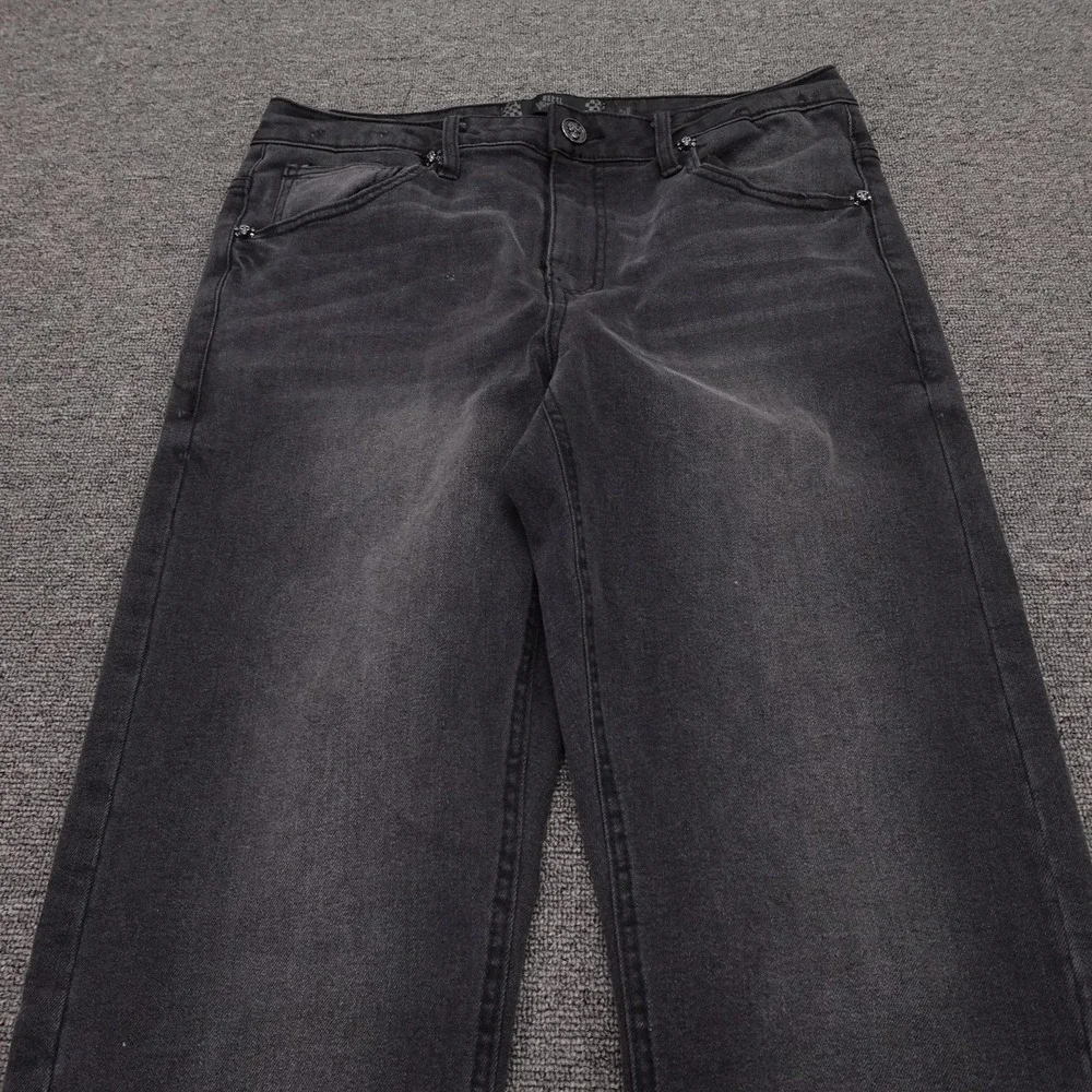 Rebel Vengeance Jeans Mens 30x32 Gray Charcoal Wash Straight Skull Denim Pants